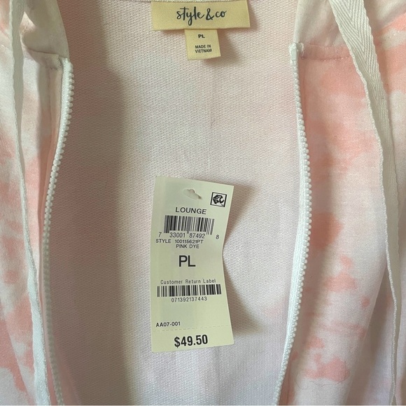 NWT hooded zip sweatshirt terry style & co. Petite coral tie dye woman’s LP - Picture 3 of 6